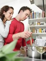 Couple cooking together