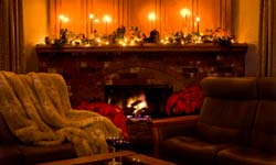 Fireplace and room decorated for the Festive Season