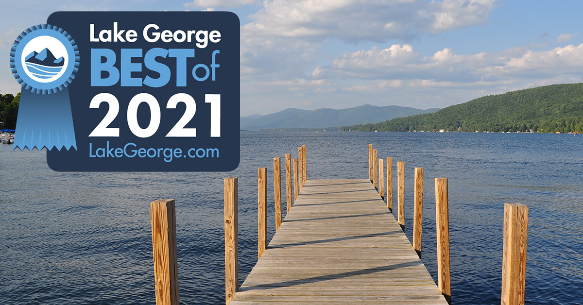 dock on lake george with best of badge