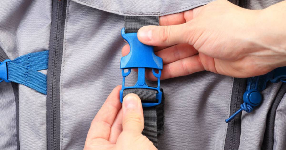 blue buckle on backpack