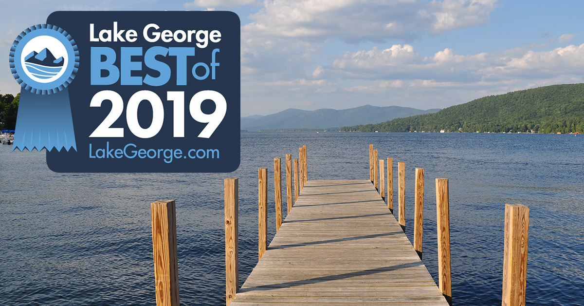 dock on lake george with best of badge