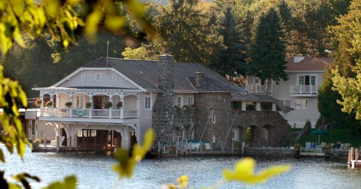 exterior of boathouse waterfront lodging