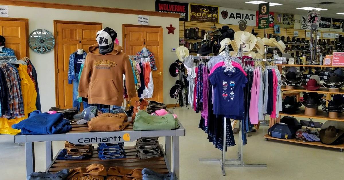 clothing on display in store