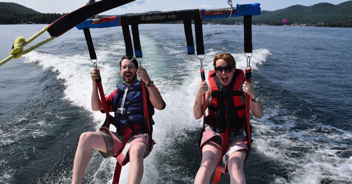 two young girls parasailing