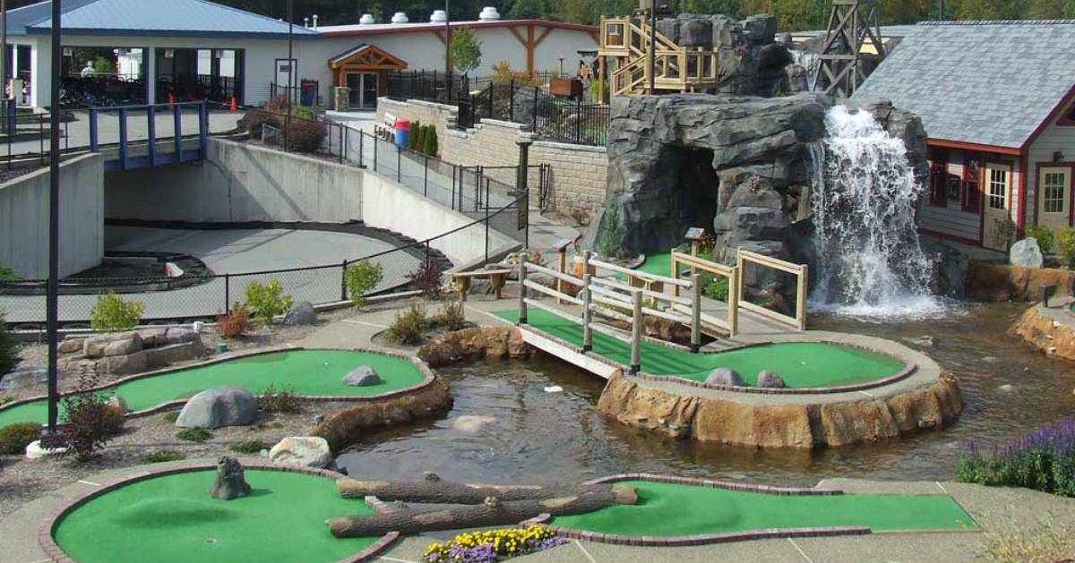 a somewhat aerial view of a mini-golf course