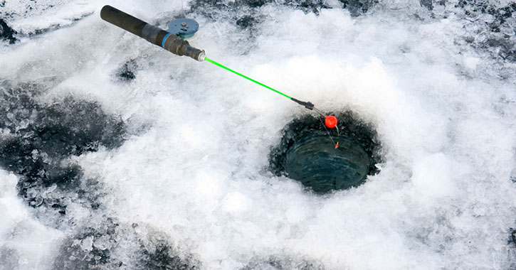 ice fishing pole in hole