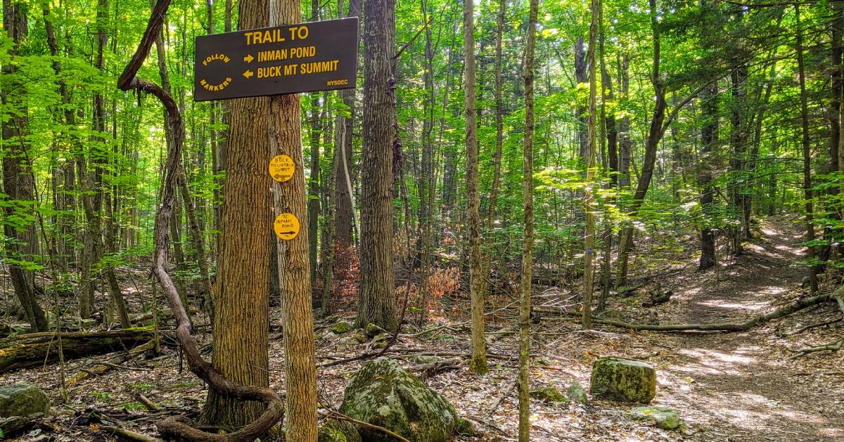 trail sign for Inman Pond and Buck Mountain