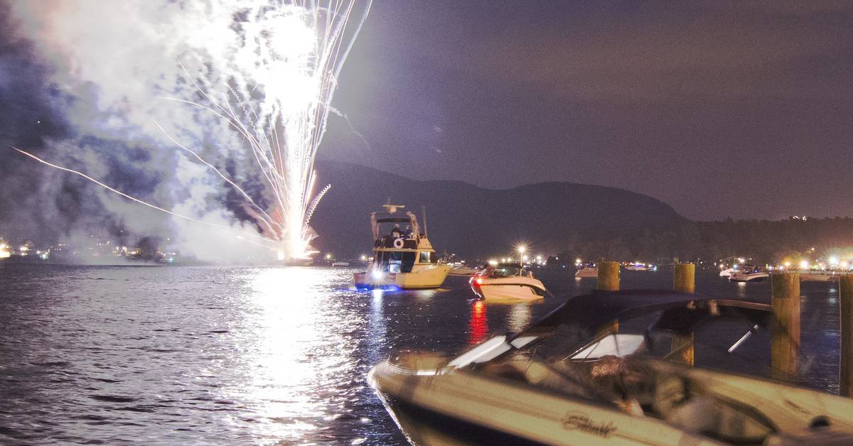 fireworks display over lake