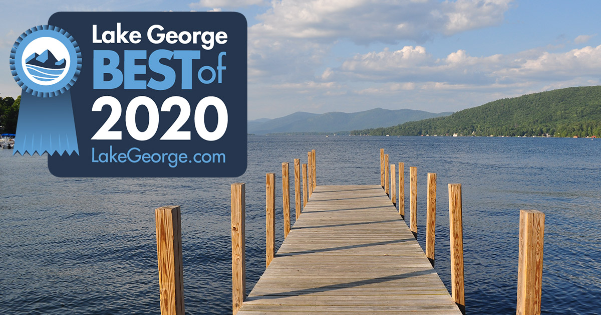 dock on lake george with best of badge