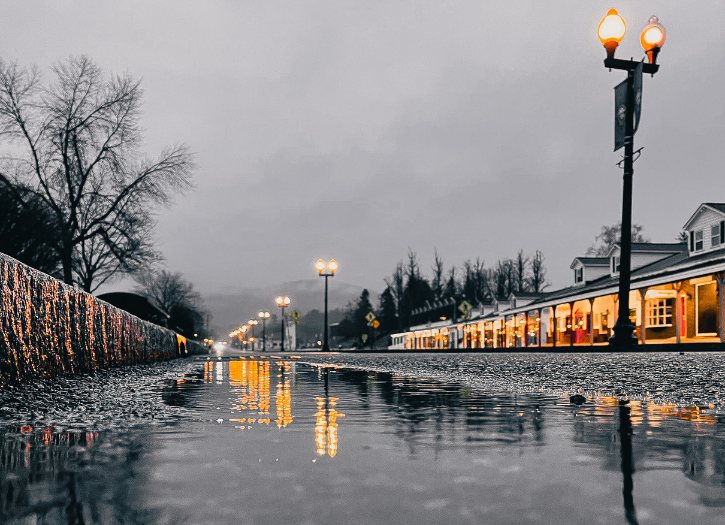 views of ice & lights in lake george