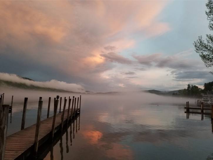  sunset over lake with dock