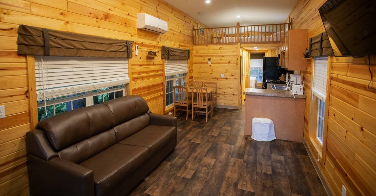 living room area in a cabin
