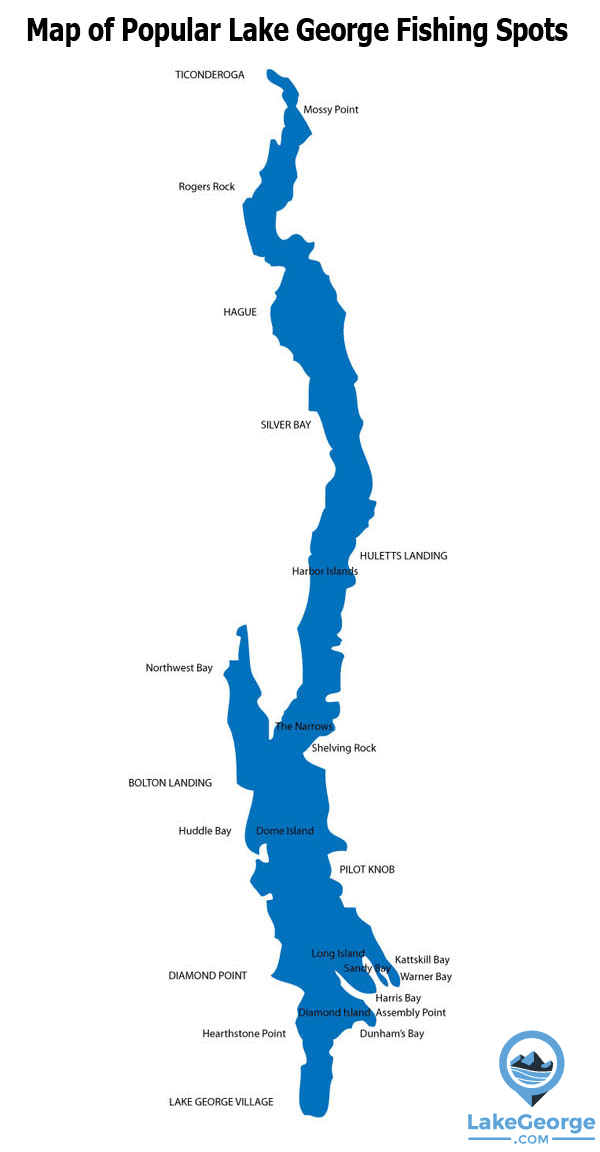 popular spots on lake george for fishing map