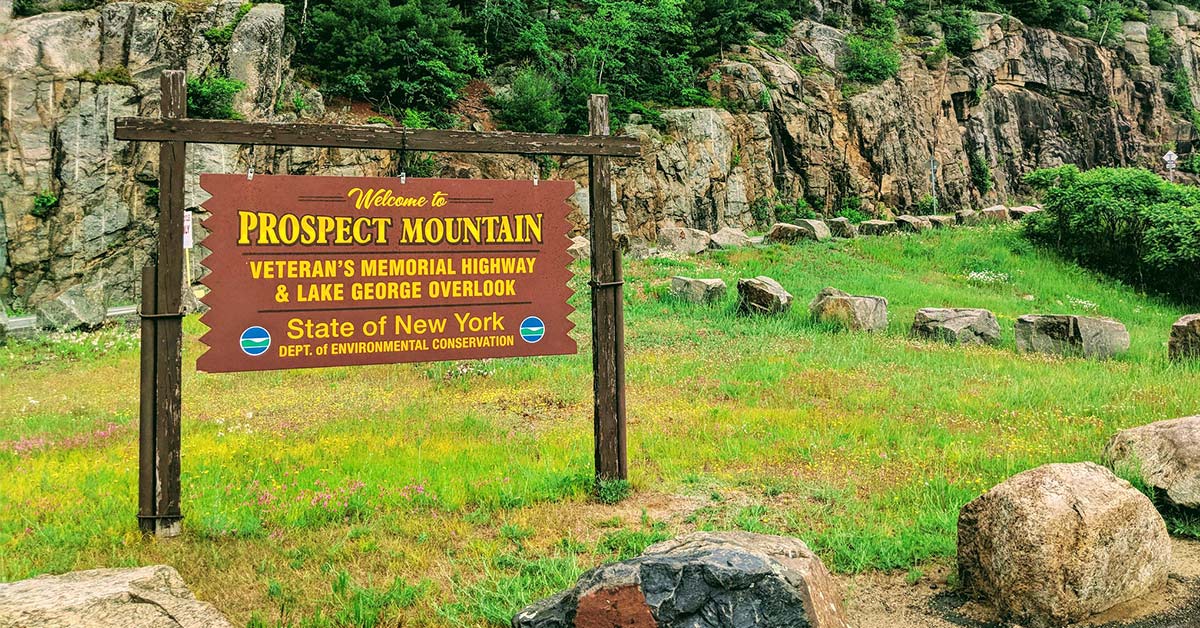 Prospect Mountain Veteran's Memorial Highway sign