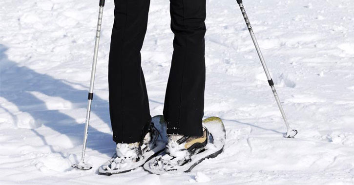 person standing in snowshoes outdoors