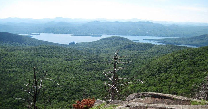 view of lake from mountain summit