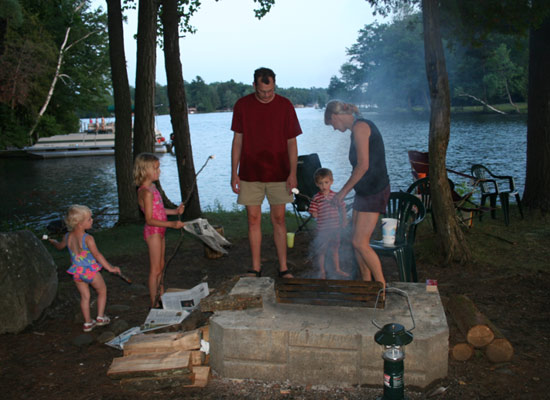 family making smores