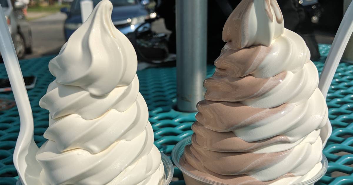 two soft serve ice creams next to each other