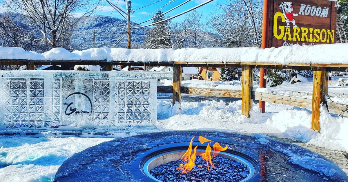Garrison sign by fire in winter
