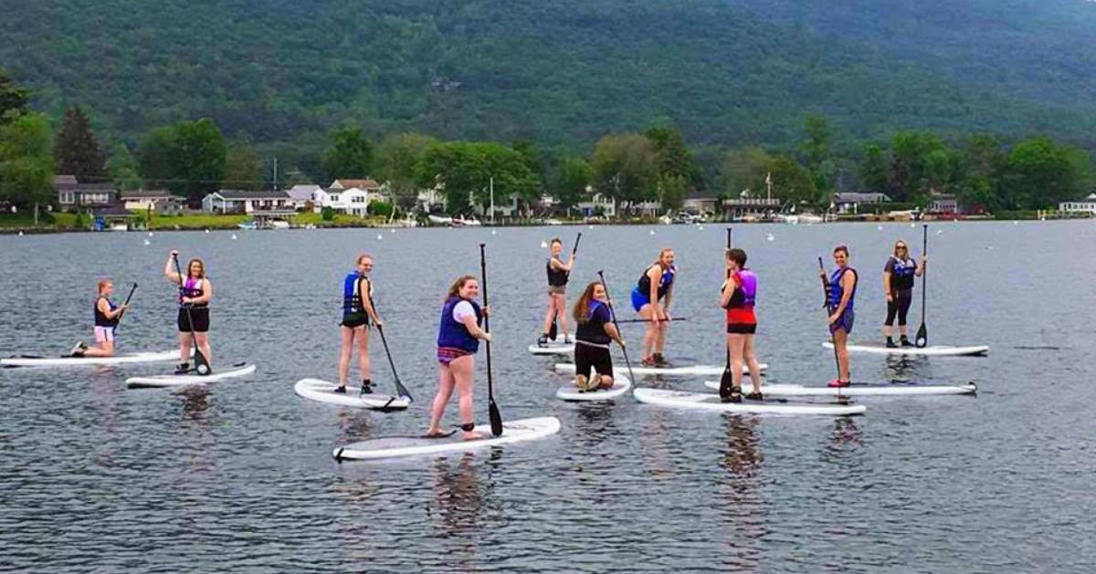 women paddleboarding