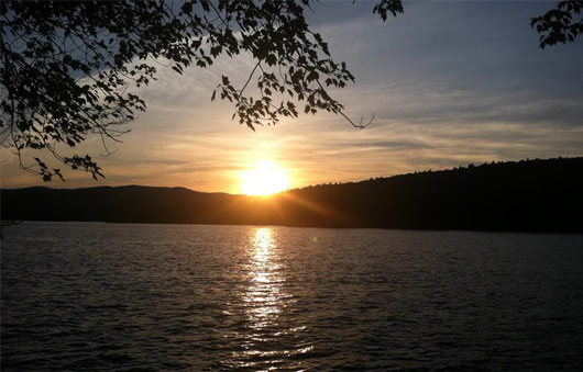 sunset from juanita island lake george