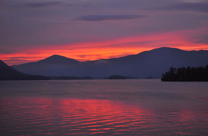 pink sky at night in lake geogrge