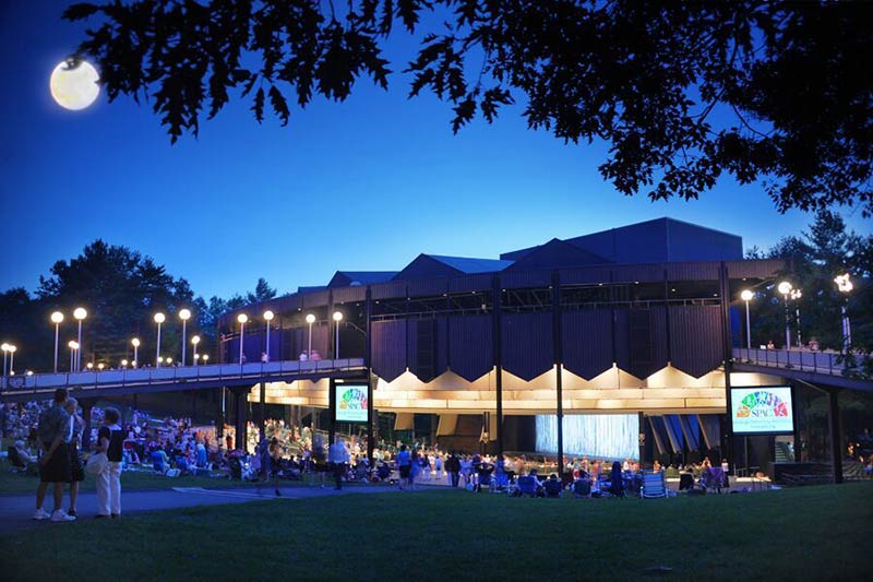 An evening view of a performance at SPAC